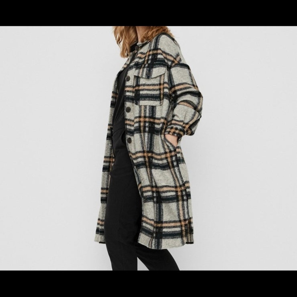 Oversized long plaid jacket